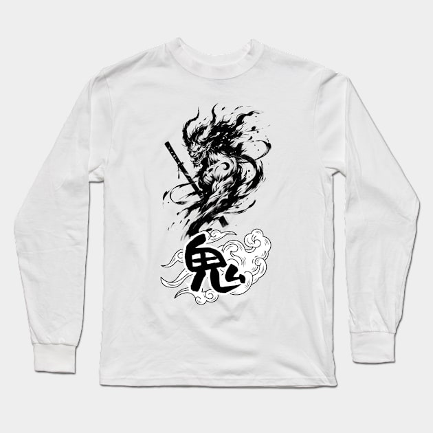 Fierce Oni Samurai Long Sleeve T-Shirt by Yokai Realm